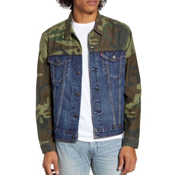 Levi's Camo Pieced Trucker Jacket Sergeant Medium Wash